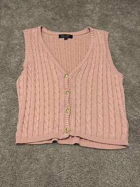 Sleeveless Cable Knit Cardigan Vest in Blush Pink